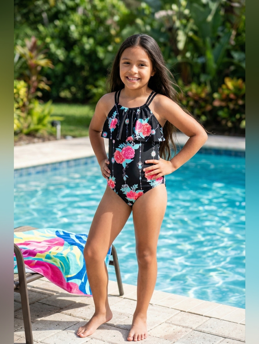 NWOT Wonder Nation Vibrant Floral Kids Swim One Piece